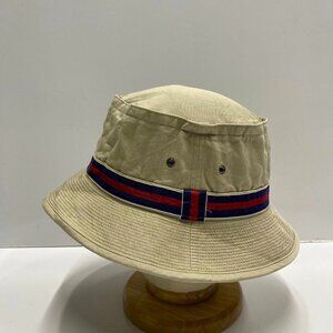 Tan Bucket Hat Striped Band Ribbon Detail
